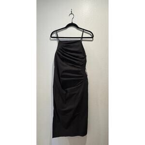 ASTR The Label Size Small Armona Square Neck Ruched Midi Dress Black Backless